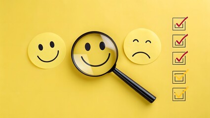Smiley Face & Magnifying Glass Happiness & Mood Selection V1