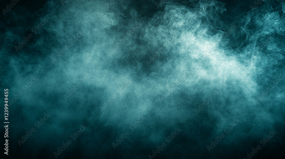 Poster dark green-blue grainy gradient background with a black backdrop, featuring a noise texture effect. 