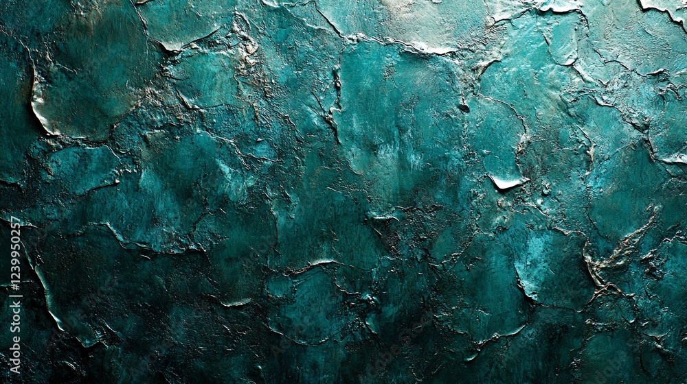 Poster dark green-blue grainy gradient background with a black backdrop, featuring a noise texture effect. 