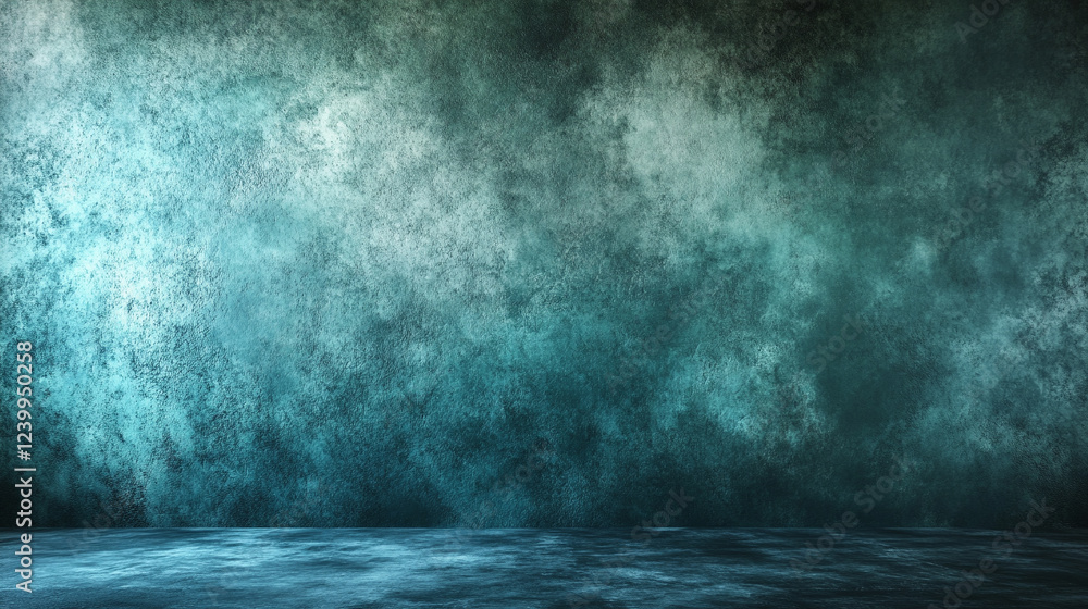 Poster dark green-blue grainy gradient background with a black backdrop, featuring a noise texture effect. 