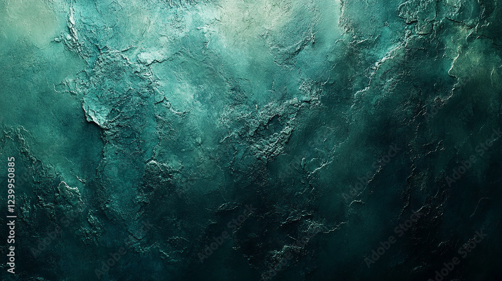 Poster dark green-blue grainy gradient background with a black backdrop, featuring a noise texture effect. 