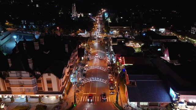 Gramado Brazil. Christmas Time At Gramado In Rio Grande Do Sul Brazil. Illuminated City Landscape. Christmas Decoration. Downtown District. Christmas Time At Gramado In Rio Grande Do Sul Brazil.