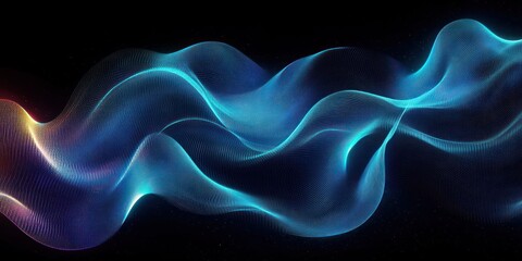 Obraz premium Abstract Wavy Lines Neon Blue Green Gradient Pattern Flowing Curves Dynamic Light on Black Background