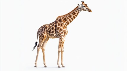 Naklejka premium Giraffe standing on a white background isolated wallpaper background photo wild life concept day.