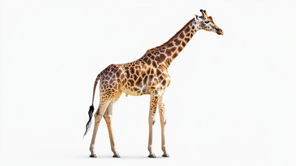Obraz premium Giraffe standing on a white background isolated wallpaper background photo wild life concept day.