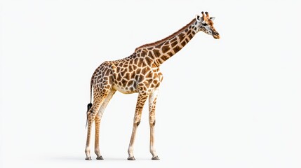 Giraffe standing on a white background isolated wallpaper background photo wild life concept day.