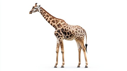Giraffe standing on a white background isolated wallpaper background photo wild life concept day.