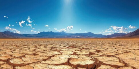 drought desert landscape cracked earth dry ground barren wasteland under blue sky
