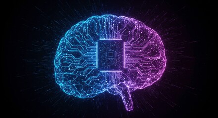 Digital Brain: Futuristic conceptualization of a human brain integrated with a circuit board, representing advanced technology, artificial intelligence, and the power of the mind. 