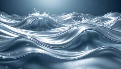 Silver Liquid Waves Abstract Flowing Design
