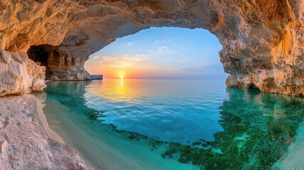 Obraz premium Sunrise Sea Cave Beach Calm Ocean Travel