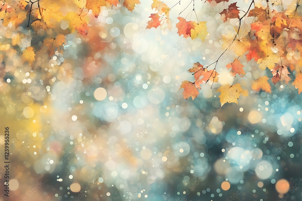 Poster abstract bokeh background with autumn trees in the city park.