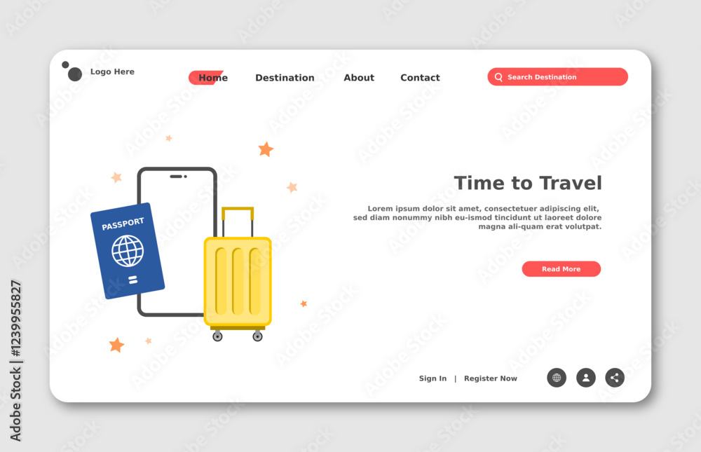 Poster travel website landing page. graphical user interface for website page