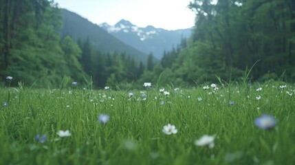 Wildflowers meadow, mountain backdrop, nature scene, scenic wallpaper