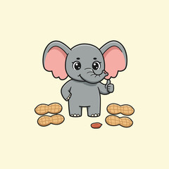 Cute Cartoon Elephant with Peanuts Thumbs Up Illustration