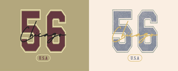 Chicago, USA, 56, retro college varsity typographic vector graphic.