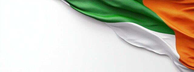 Ireland Flag Draped Elegantly on White Background: A Symbol of Irish Heritage and Pride