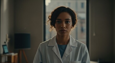 Fototapeta premium Portrait of a Young Female Doctor in a Modern Medical Office Setting with Natural Lighting