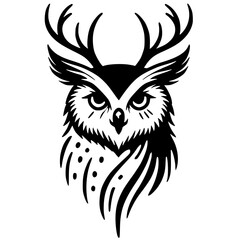 Combined silhouette of deer and owl