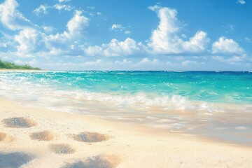 Obraz premium Serene Beach Scene with Soft Brush Strokes and Pastel Colors with Sunlight Reflecting on Water
