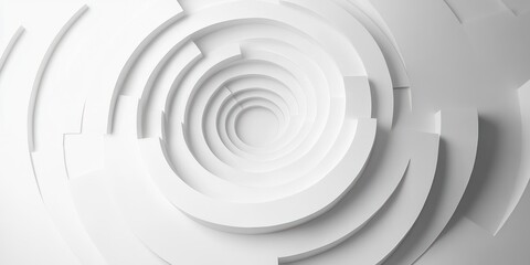Fototapeta premium Minimalist Abstract Design Concentric Circles Soft Shadows White Wallpaper Background with Copy Space