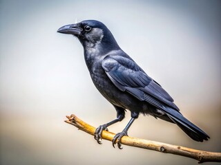 Fototapeta premium A single black crow, a minimalist study in Indian wildlife photography.