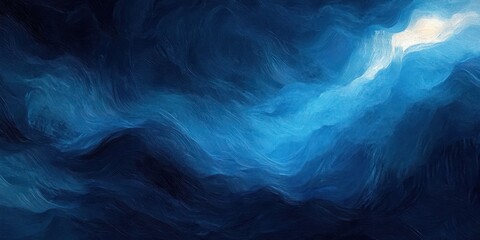 Abstract Expressionism Artwork Deep Blue Turquoise Waves Fluid Brush Strokes Light Texture