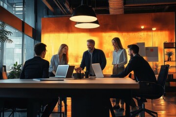 Team Collaboration in Modern Office Space with Professionals Engaged in Discussion