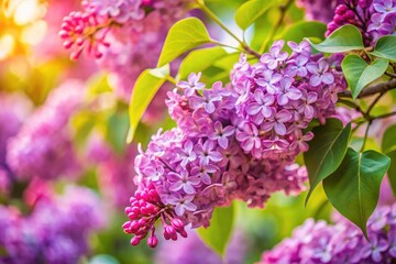 Obraz premium A vertical close-up reveals the exquisite detail of blooming lilac branches, showcasing their rich purple hues.