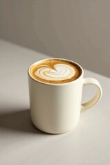 Aromatic Coffee Drink in a Simple Mug with Latte Art, a Heart Shaped Design