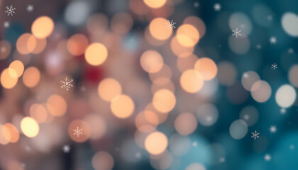 Fototapeta premium Decorative Christmas background with bokeh lights and snowflakes, doodle art. isolated with white shades
