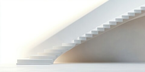 Obraz premium Staircase Steps Rising Upward in Bright White Room, Concept of Success and Growth in Business