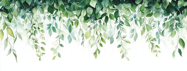 Obraz premium Watercolor Greenery Frame Template with Lush Leaves and Botanical Elements for Invitations and Decor