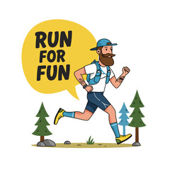 Fun Run Illustration Bearded Man Trail Running