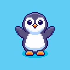 Fototapeta premium Pixel art Cute Happy Penguin game asset design