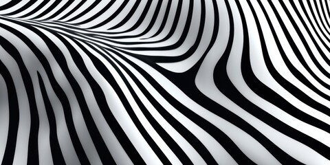 Dynamic Black and White Wavy Line Art Pattern with Geometric Optical Illusions and Depth Effects