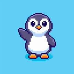 Pixel art Cute Penguin Waving game asset design © Rahmat