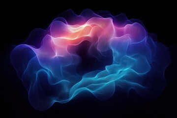 Fototapeta premium Flowing Wave Patterns in Vibrant Teal and Purple with Ethereal Glow on Dark Background