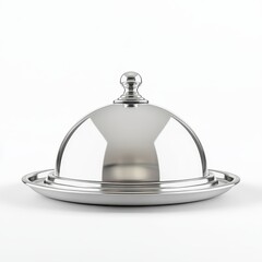 Shiny silver dome food warmer on a platter.