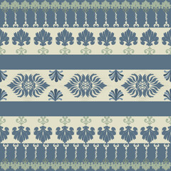 Ikat seamless floral pattern onblue-green tone  , Motif ethnic  floral seamless textil,  embroidery, print striped ornament floral, pattern, design for wrapping, silk, scarf, background, text