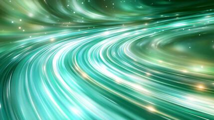 Dynamic fast-moving green light with motion blur and sleek stripes, symbolizing energy, growth, and transformation. Modern blurred background with empty space for captions, evoking futuristic motion