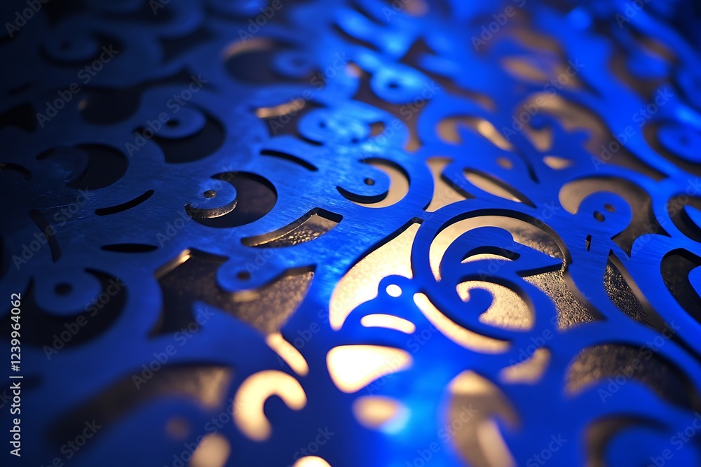 Poster blue abstract background with bokeh defocused lights. close up.