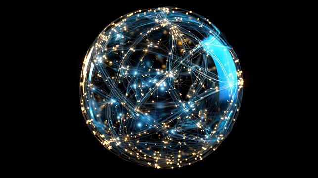 Abstract glowing sphere with interconnected nodes and lines, representing global network or connection.