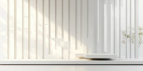 Minimalist White Wall Vertical Rectangles Modern Architecture Soft Lighting Abstract Background