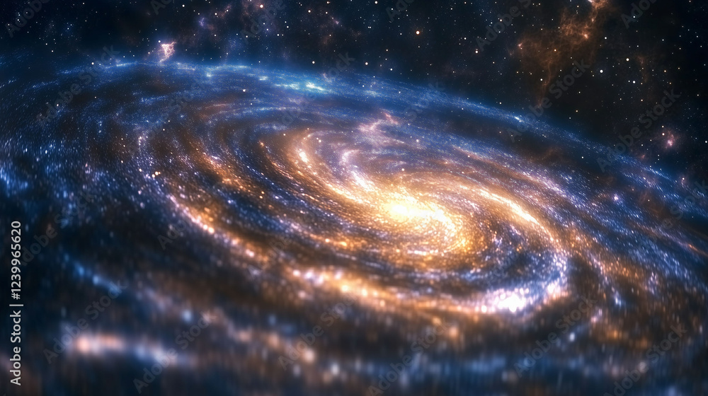 Poster cosmic landscape featuring a vast array of stars and a mesmerizing spiral galaxy at twilight. genera