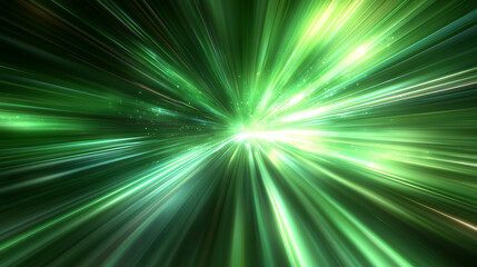 Dynamic fast-moving green light with motion blur and sleek stripes, symbolizing energy, growth, and transformation. Modern blurred background with empty space for captions, evoking futuristic motion