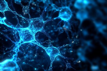 Fototapeta premium Blue lightning on dark background, abstract energy concept.