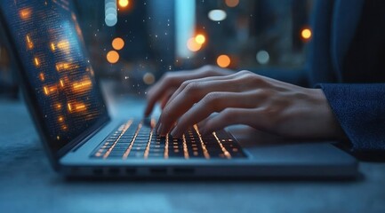 Business Person Typing on Laptop for Secure Access Login in Modern Office Environment