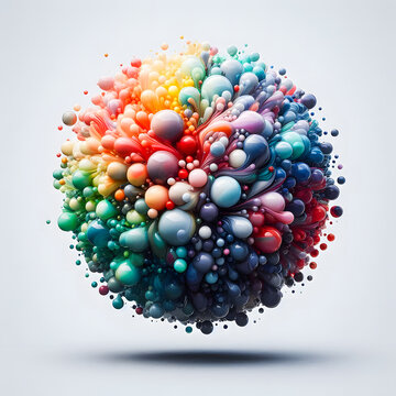 A burst of chromatic energy, as spheres of various sizes and colors converge in a dynamic composition.
