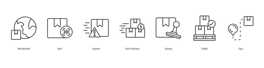 Drop Shipping Icon Sheet Worldwide, Box, Urgent, Fast Delivery, Stamp, Pallet, Gps